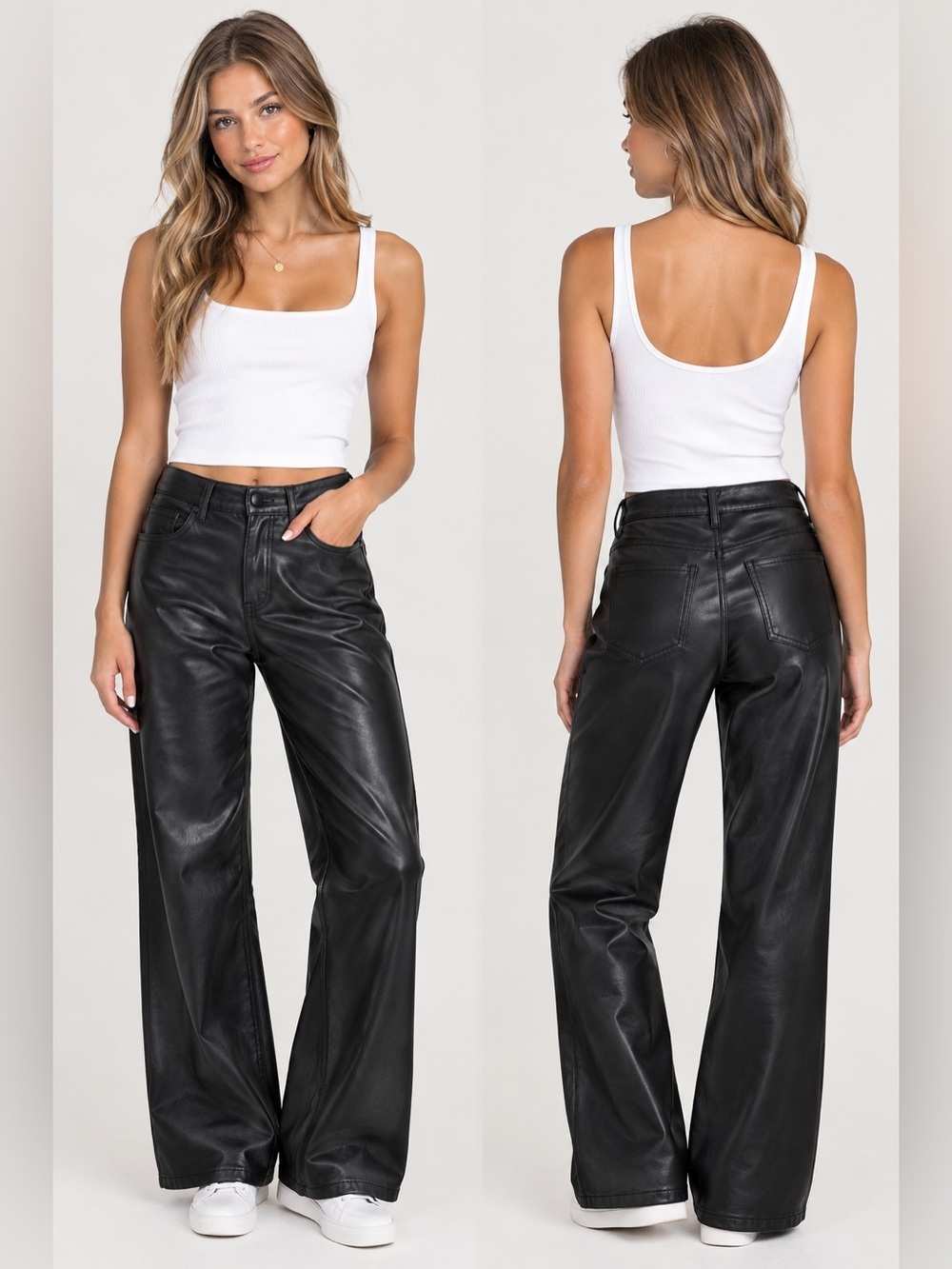 LOFT Black Faux Leather Pants- Wide Leg